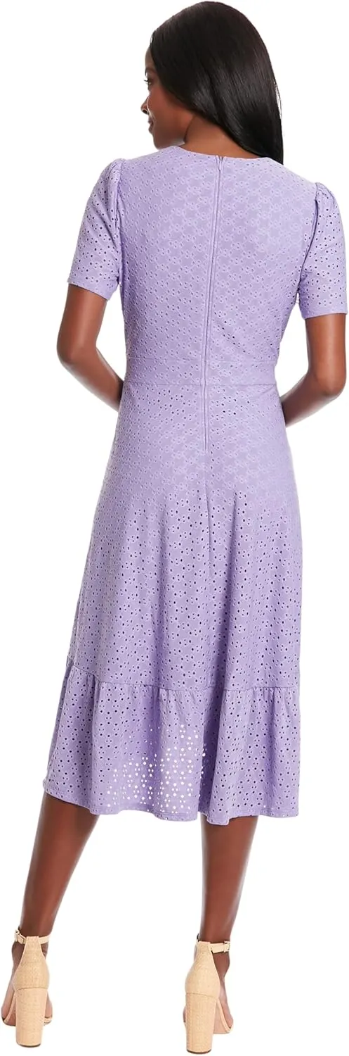 London Times Women's Short Sleeve Ruffle Wrap Dress