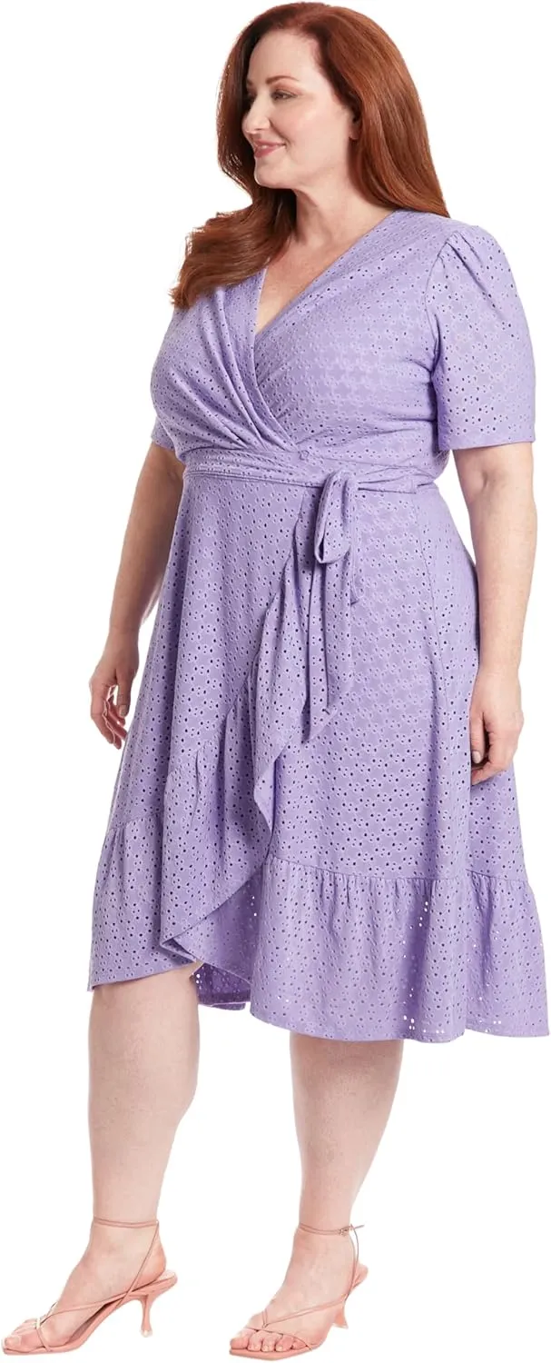 London Times Women's Short Sleeve Ruffle Wrap Dress