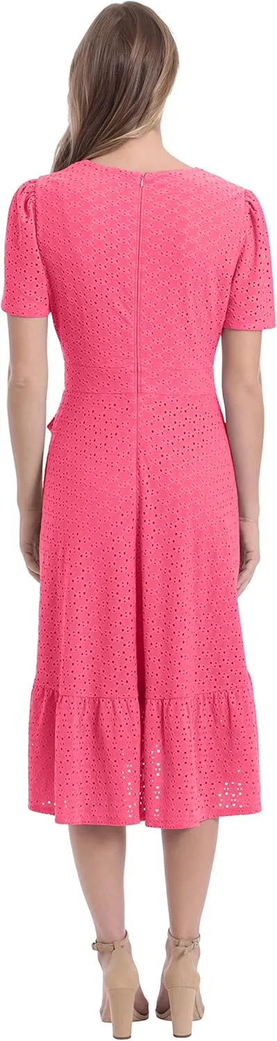 London Times Women's Short Sleeve Ruffle Wrap Dress