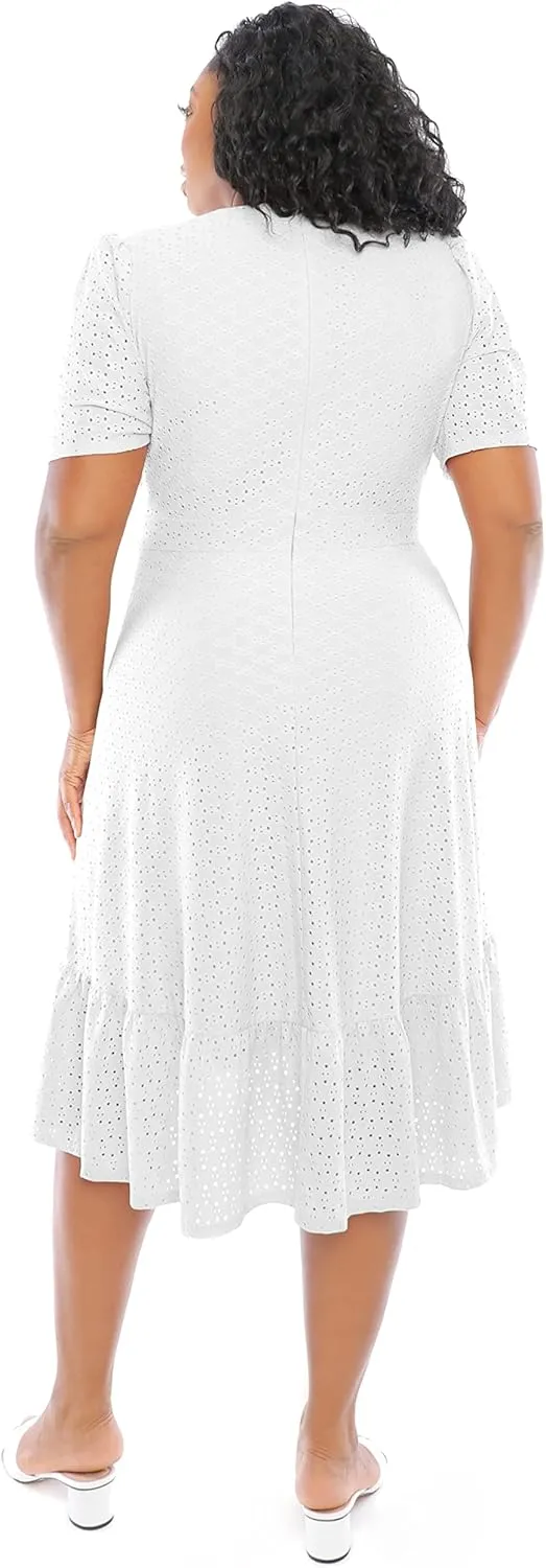 London Times Women's Short Sleeve Ruffle Wrap Dress