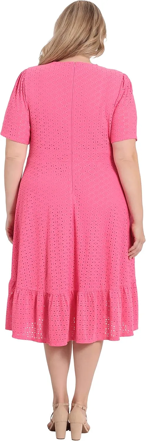 London Times Women's Short Sleeve Ruffle Wrap Dress