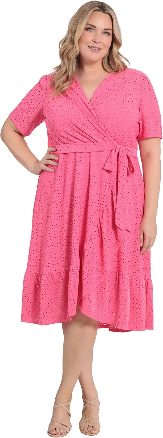 London Times Women's Short Sleeve Ruffle Wrap Dress