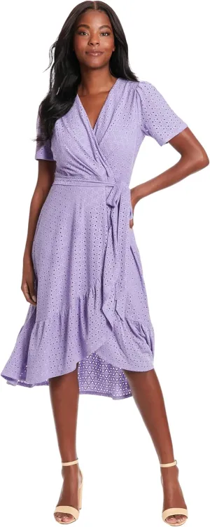 London Times Women's Short Sleeve Ruffle Wrap Dress