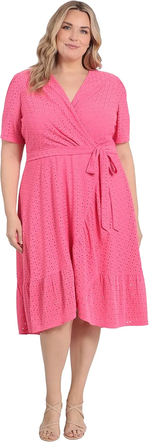 London Times Women's Short Sleeve Ruffle Wrap Dress