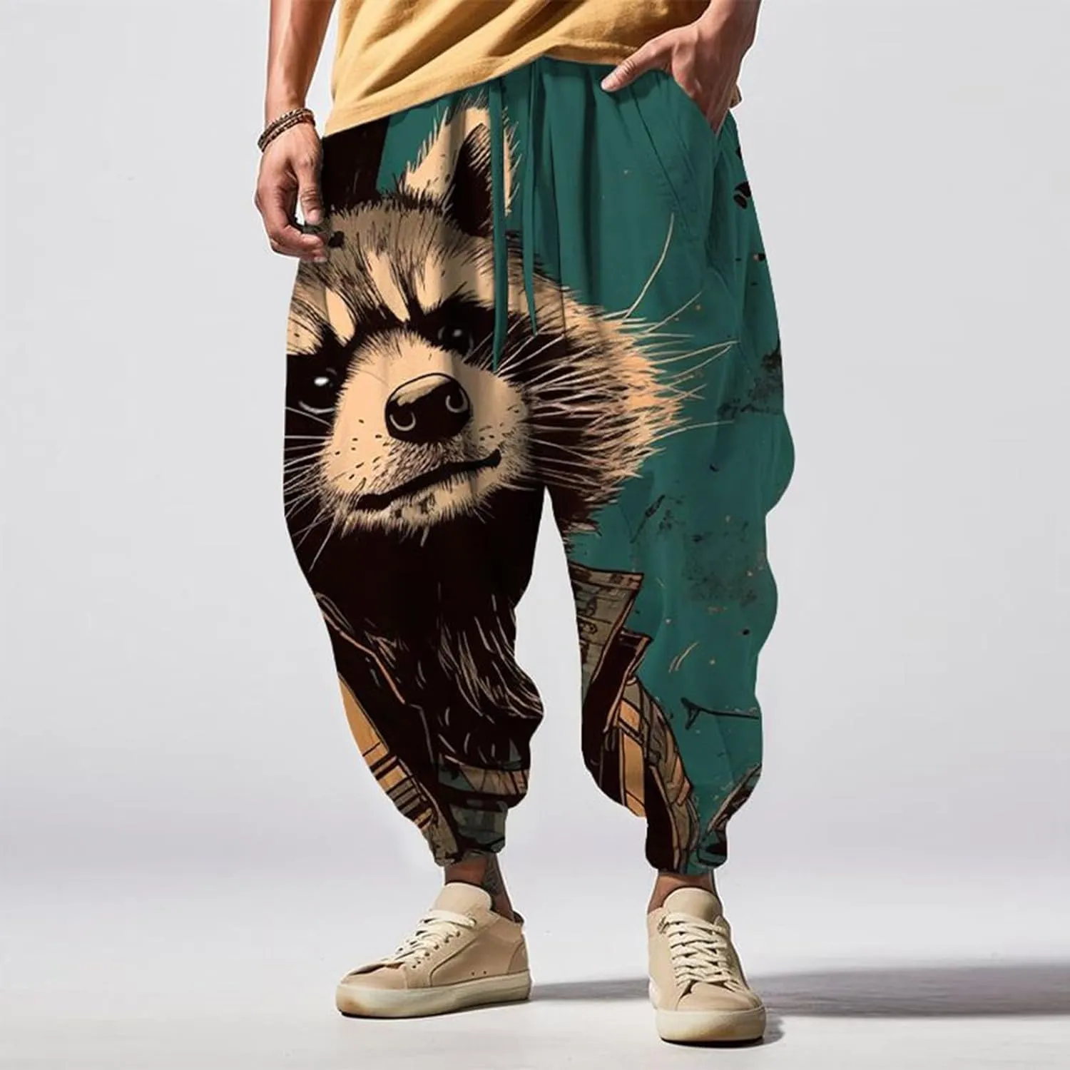 Loose Drop Crotch Trousers Street Feel Casual Sweatpants Funky Printed Plus Size Trousers Hammer Pants Trousers