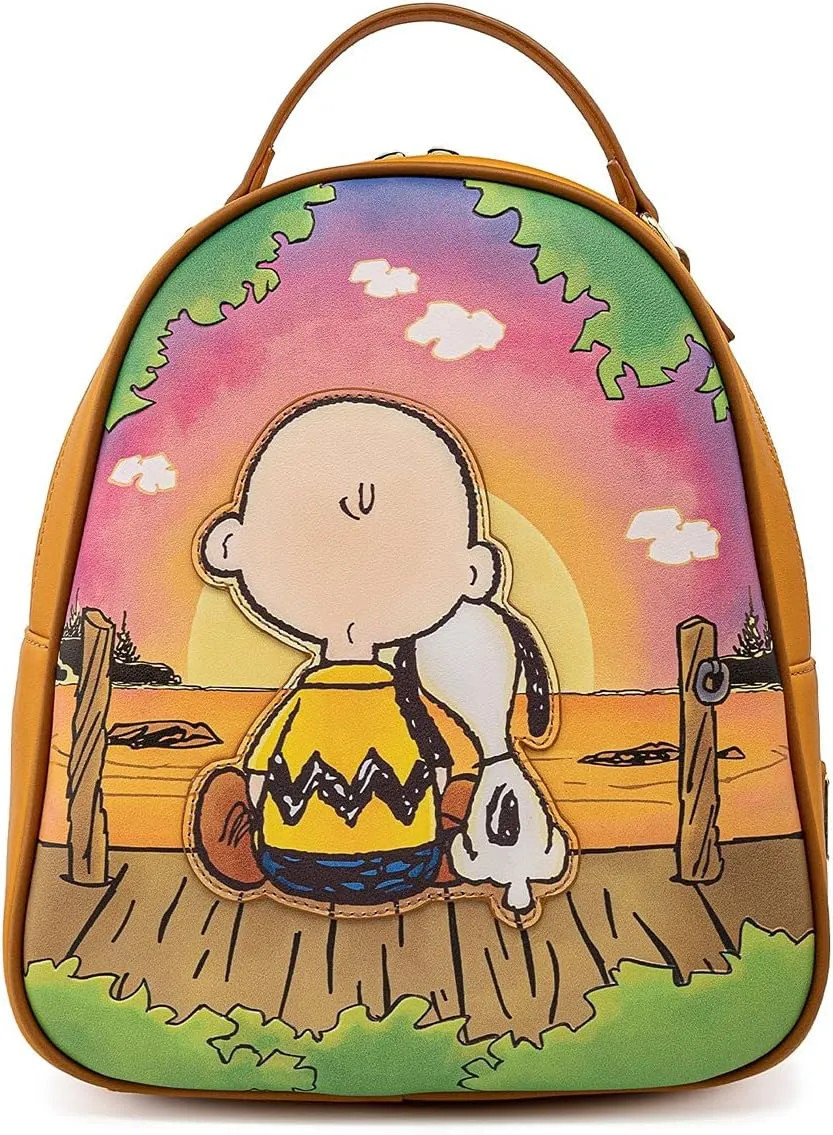 Loungefly Peanuts Charlie and Snoopy Sunset Womens Double Strap Shoulder Bag Purse