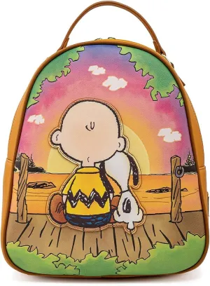 Loungefly Peanuts Charlie and Snoopy Sunset Womens Double Strap Shoulder Bag Purse
