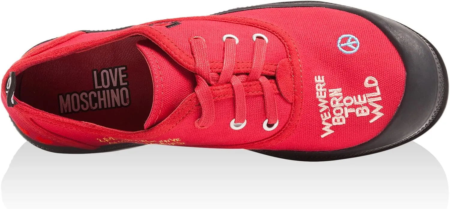 Love Moschino Red Lug Sole Embroidered Sneakers for Womens