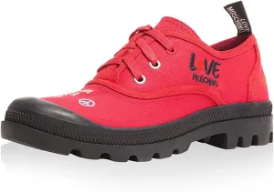 Love Moschino Red Lug Sole Embroidered Sneakers for Womens