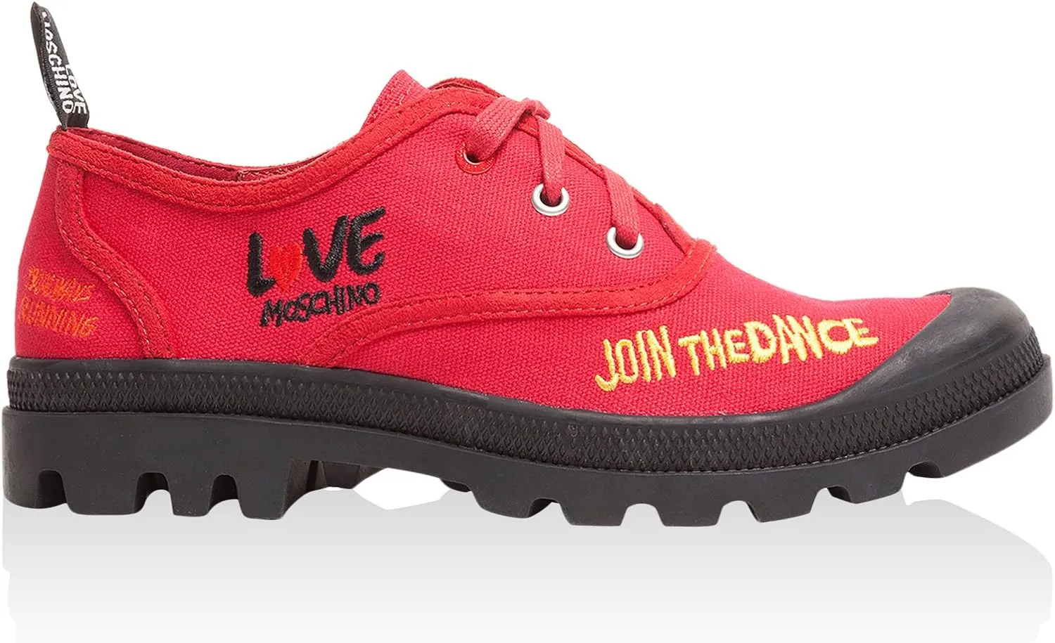 Love Moschino Red Lug Sole Embroidered Sneakers for Womens