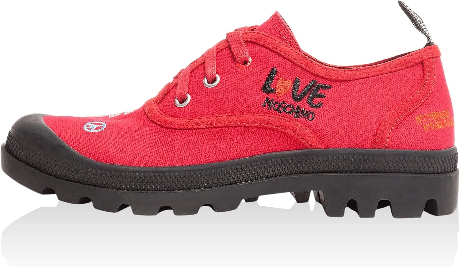 Love Moschino Red Lug Sole Embroidered Sneakers for Womens