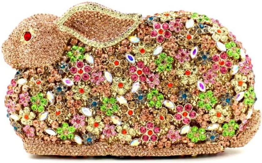 Lovely Rabbit Rhinestone Handbags Bling Animal Crystal Clutch Purse Wedding Cocktail Party Evening Bags for Women