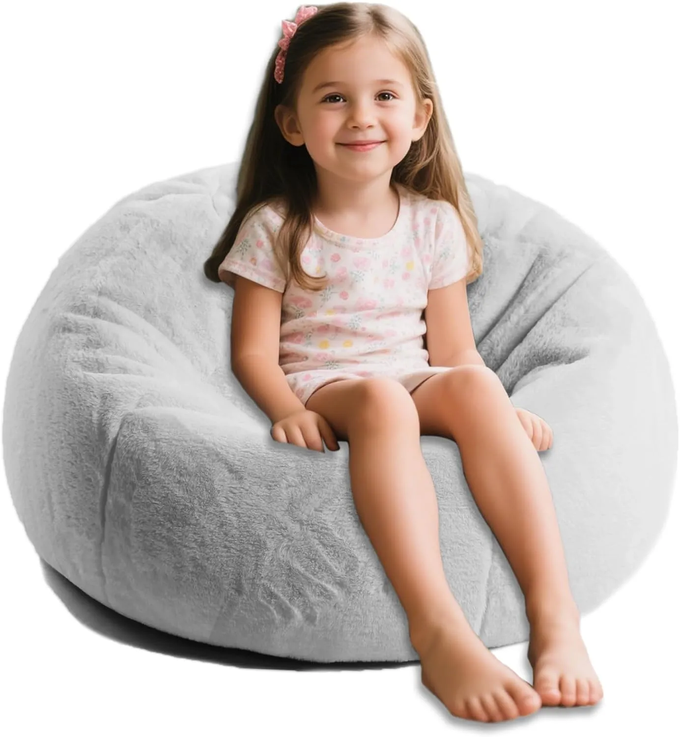 LPMOERA Bean Bag Chair Cover for Kids(No Filler) Stuffed Animal Storage Fluffy Faux Fur Bean Bag Chair for Toddler Kids Snow Grey