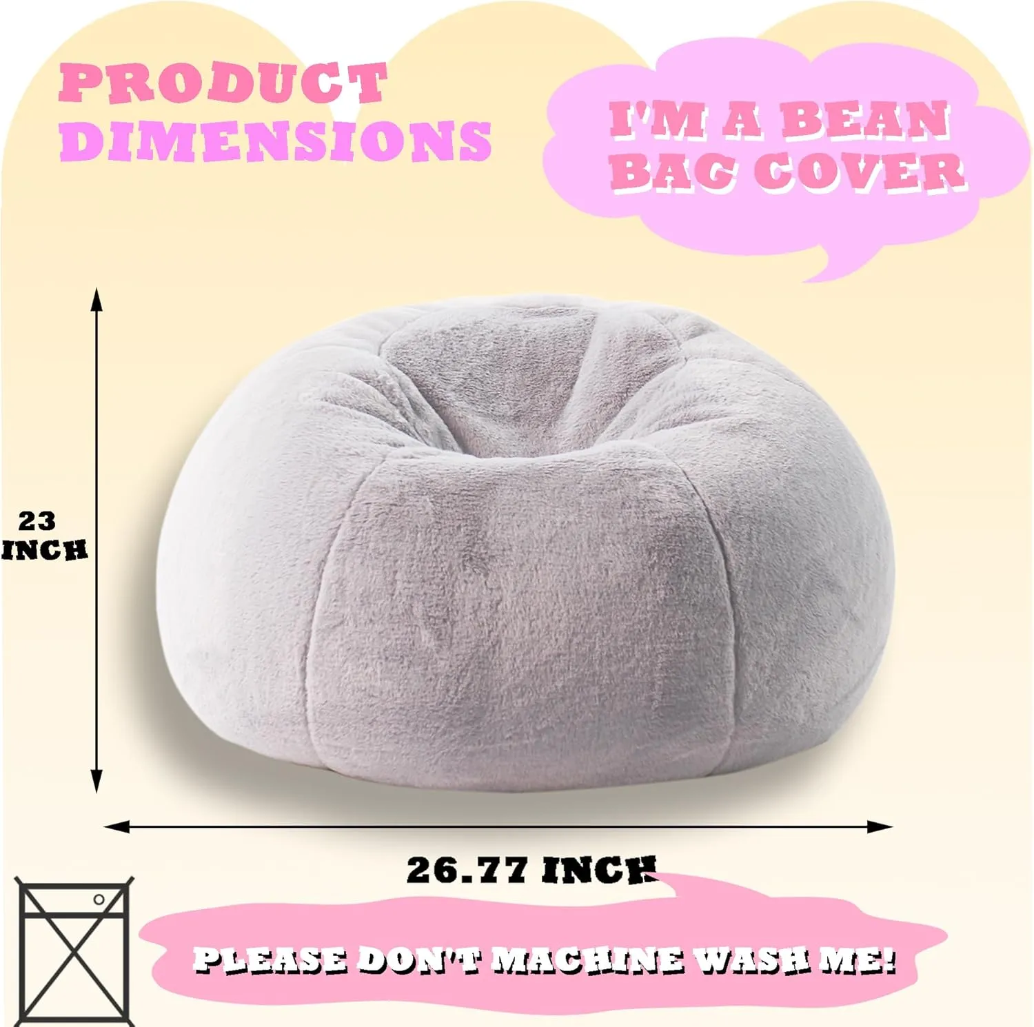 LPMOERA Bean Bag Chair Cover for Kids(No Filler) Stuffed Animal Storage Fluffy Faux Fur Bean Bag Chair for Toddler Kids Snow Grey
