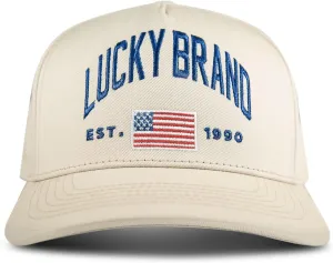Lucky Brand Snapback Hat | Adjustable | Baseball Cap | Retro | American Heritage | 5 Panel Design | Cotton Canvas