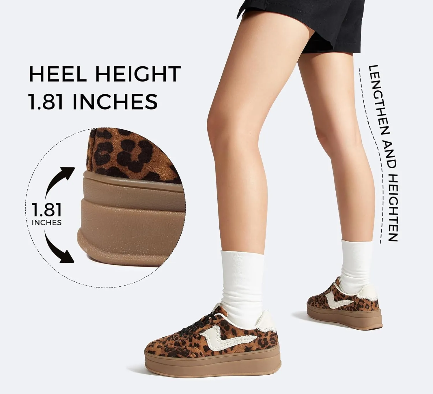 LUCKY STEP Women's Platform Fashion Sneakers Thick Sole Suede Genuine Leather Classic Rubber Gum Sole Low Top Casual Walking Shoes