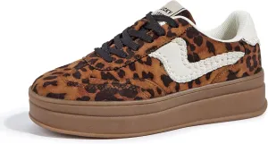 LUCKY STEP Women's Platform Fashion Sneakers Thick Sole Suede Genuine Leather Classic Rubber Gum Sole Low Top Casual Walking Shoes