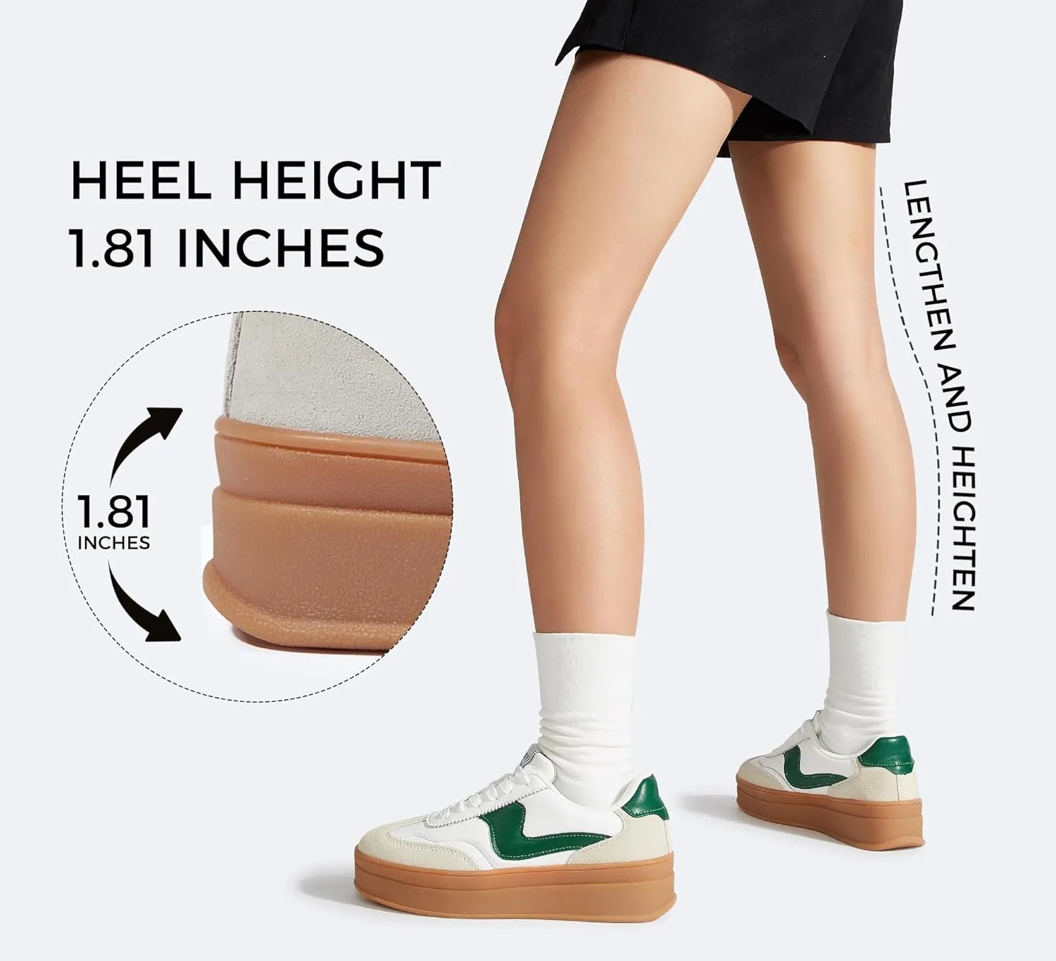 LUCKY STEP Women's Platform Fashion Sneakers Thick Sole Suede Genuine Leather Classic Rubber Gum Sole Low Top Casual Walking Shoes