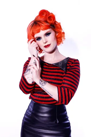 Lurex Striped Knit Collar top