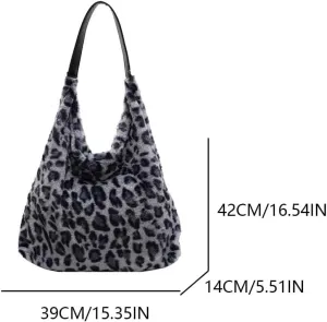 Lushandy Leopard Hobo Bag for Women, Furry Leopard Purse Cheetah Print Fur Bag Y2K Fuzzy Purse Large Fluffy Tote Handbag