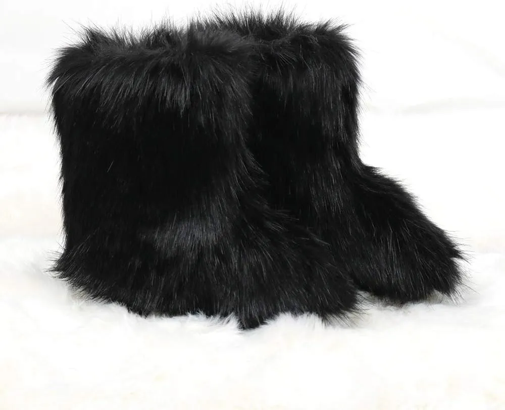LVCOMEFF Kid Girl Boy Toddler Faux Fur Snow Boot with Fur Lining Winter Warm Outdoor Furry Fluffy