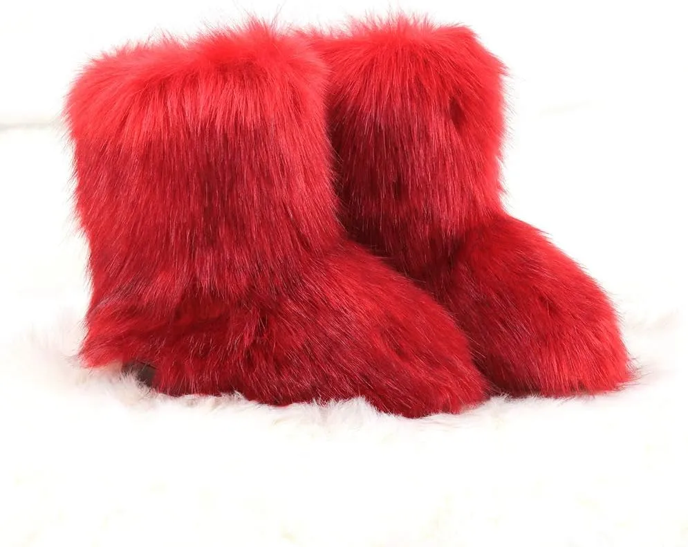 LVCOMEFF Kid Girl Boy Toddler Faux Fur Snow Boot with Fur Lining Winter Warm Outdoor Furry Fluffy