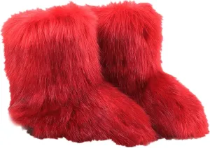 LVCOMEFF Kid Girl Boy Toddler Faux Fur Snow Boot with Fur Lining Winter Warm Outdoor Furry Fluffy