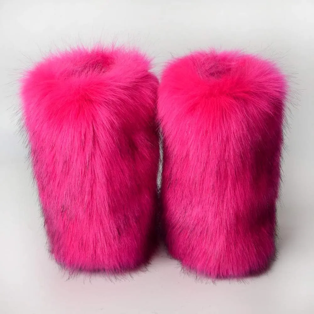 LVCOMEFF Women Faux Rabbit Fur Boot Outdoor with Fur Lining Plus Size Furry Fluffy 2021 Flat Shoes Fuzzy Snow Boot