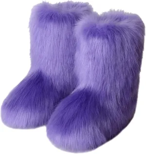 LVCOMEFF Women Faux Rabbit Fur Boot Outdoor with Fur Lining Plus Size Furry Fluffy 2021 Flat Shoes Fuzzy Snow Boot