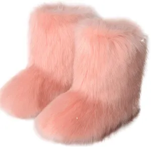 LVCOMEFF Women Faux Rabbit Fur Boot Outdoor with Fur Lining Plus Size Furry Fluffy 2021 Flat Shoes Fuzzy Snow Boot