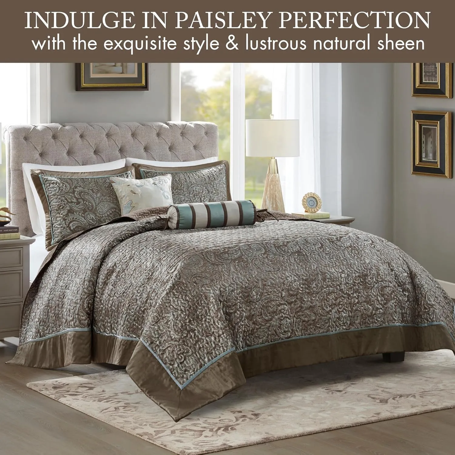 Madison Park Aubrey Reversible Quilted Bedspread Set, Solid Reverse Summer Breathable, Lightweight All Season Bedding Layer, Matching Shams, Bedspread Queen(102"x118"), Blue 5 Piece