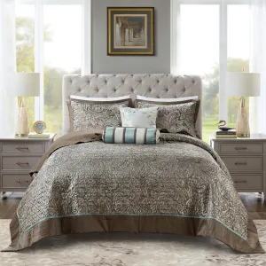Madison Park Aubrey Reversible Quilted Bedspread Set, Solid Reverse Summer Breathable, Lightweight All Season Bedding Layer, Matching Shams, Bedspread Queen(102"x118"), Blue 5 Piece