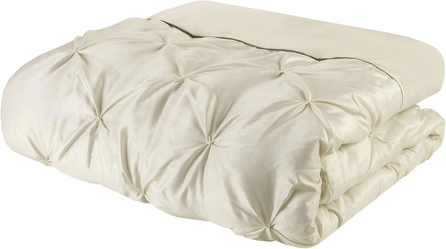 Madison Park Essentials Room in a Bag Faux Silk Comforter Set - Luxe Diamond Tufting All Season Bedding, Matching Curtains, Decorative Pillows, Ivory Cal King(104"x92") 24 Piece
