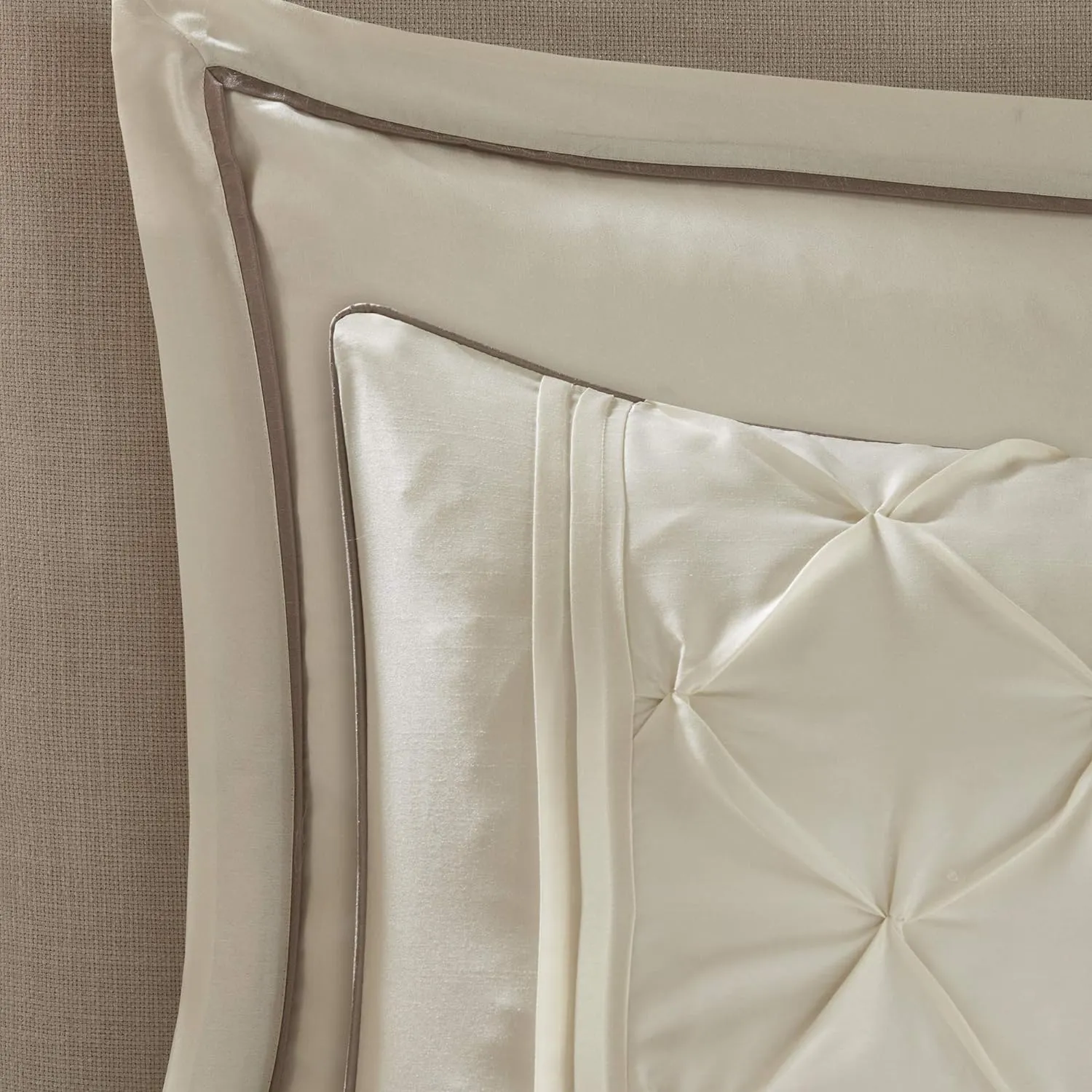 Madison Park Essentials Room in a Bag Faux Silk Comforter Set - Luxe Diamond Tufting All Season Bedding, Matching Curtains, Decorative Pillows, Ivory Cal King(104"x92") 24 Piece