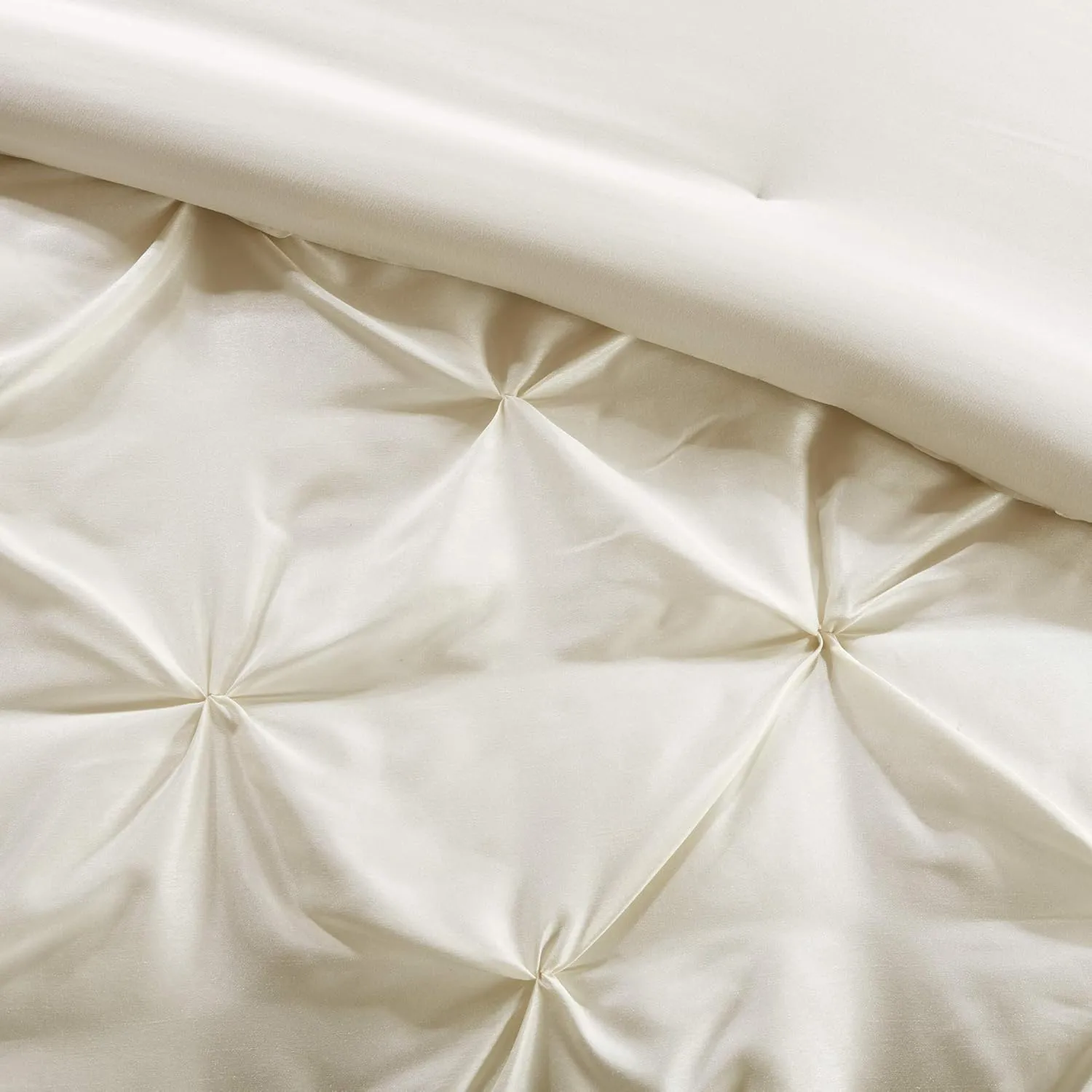 Madison Park Essentials Room in a Bag Faux Silk Comforter Set - Luxe Diamond Tufting All Season Bedding, Matching Curtains, Decorative Pillows, Ivory Cal King(104"x92") 24 Piece