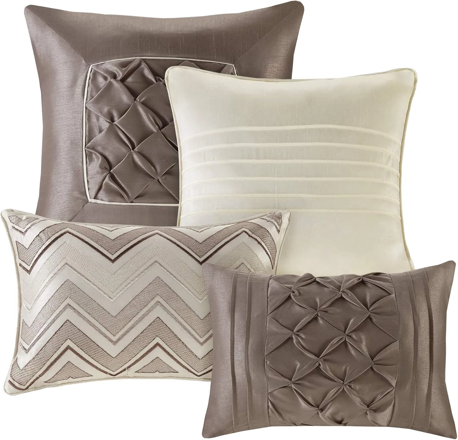 Madison Park Essentials Room in a Bag Faux Silk Comforter Set - Luxe Diamond Tufting All Season Bedding, Matching Curtains, Decorative Pillows, Ivory Cal King(104"x92") 24 Piece