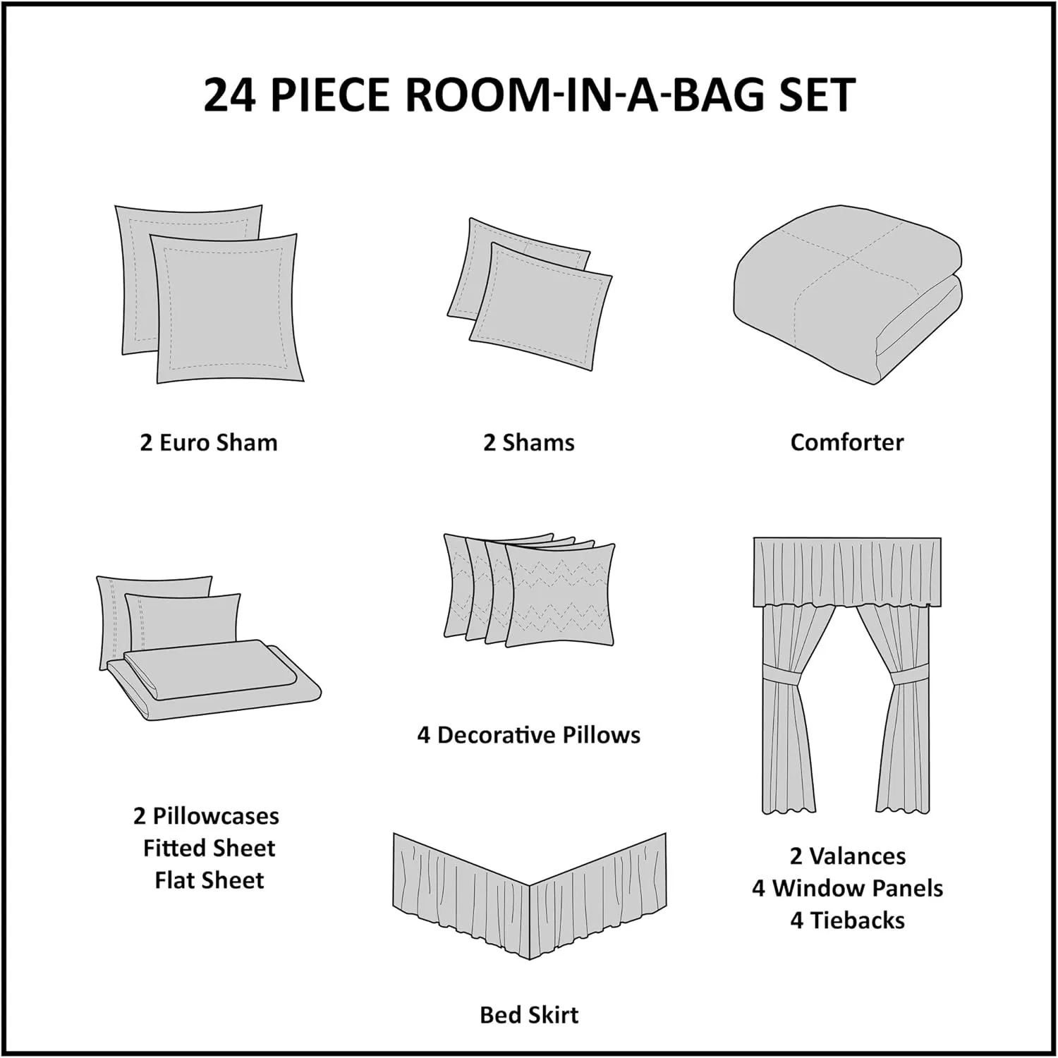 Madison Park Essentials Room in a Bag Faux Silk Comforter Set - Luxe Diamond Tufting All Season Bedding, Matching Curtains, Decorative Pillows, Ivory Cal King(104"x92") 24 Piece