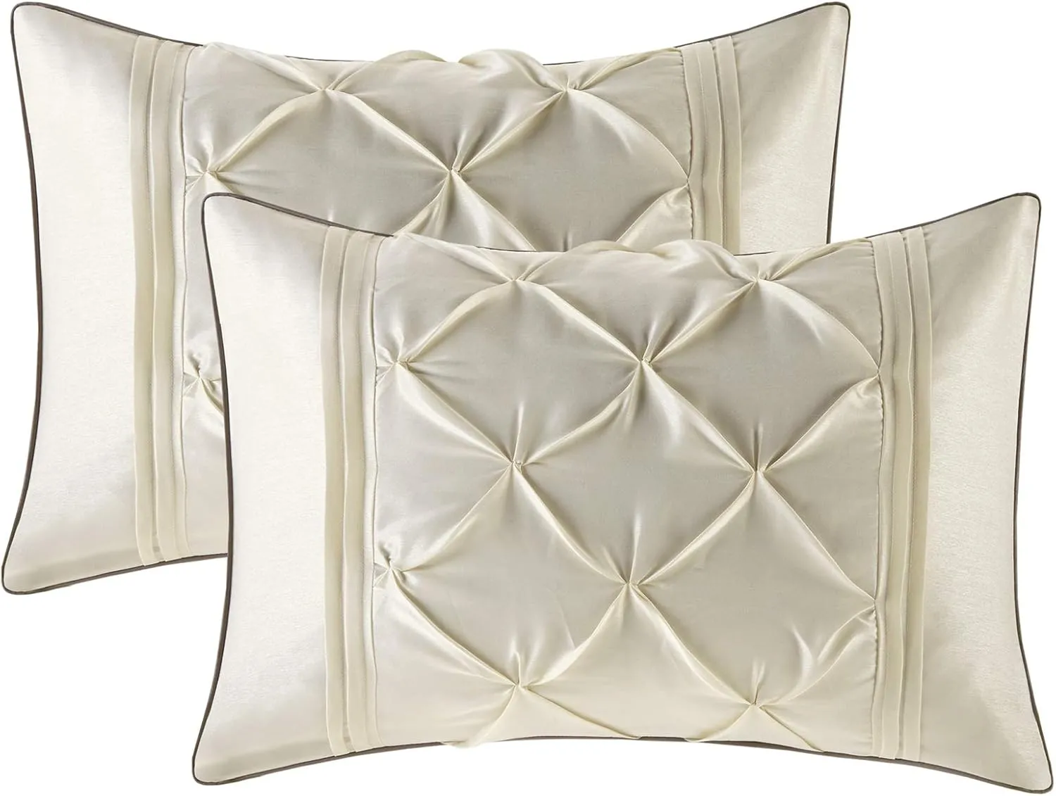 Madison Park Essentials Room in a Bag Faux Silk Comforter Set - Luxe Diamond Tufting All Season Bedding, Matching Curtains, Decorative Pillows, Ivory Cal King(104"x92") 24 Piece