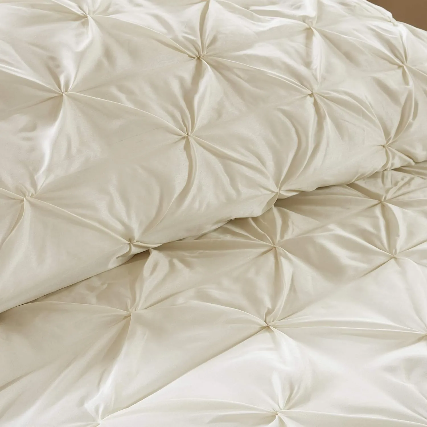 Madison Park Essentials Room in a Bag Faux Silk Comforter Set - Luxe Diamond Tufting All Season Bedding, Matching Curtains, Decorative Pillows, Ivory Cal King(104"x92") 24 Piece