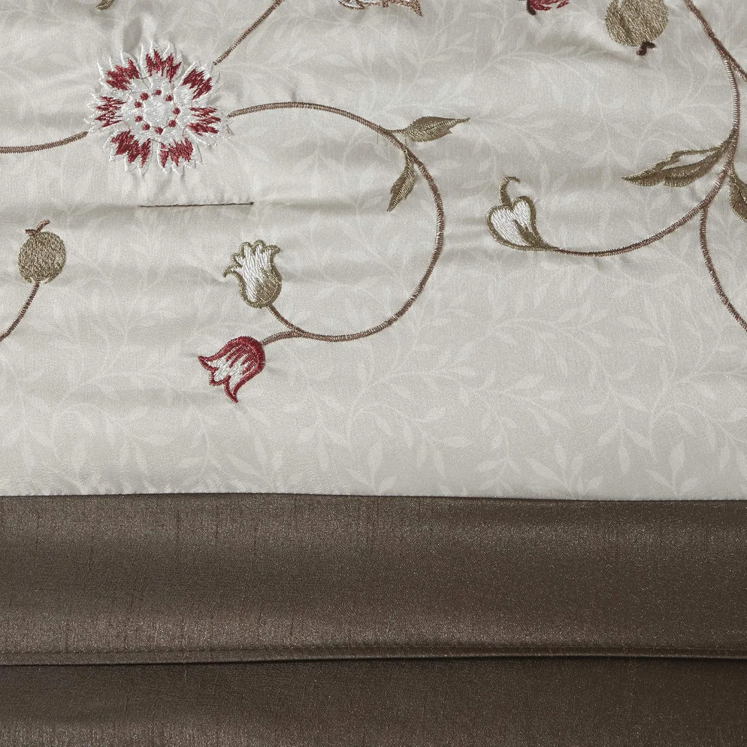 Madison Park Serene Faux Silk Comforter Set - Floral Embroidery Design, All Season Bedding Set, Matching Bed Skirt, Decorative Pillows, Red King(104"x92") 7 Piece