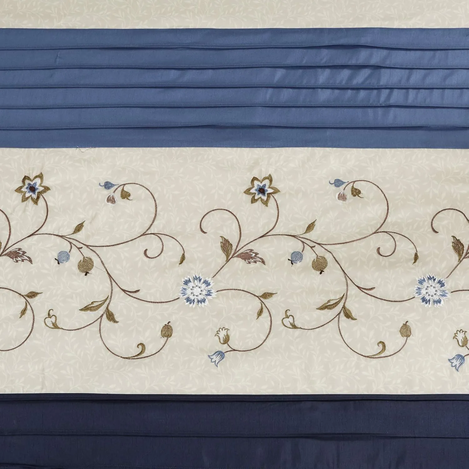 Madison Park Serene Shower Curtain Faux Silk Embroidered Floral Machine Washable Modern Home Bathroom Decorations, 72 x 72 in, Navy