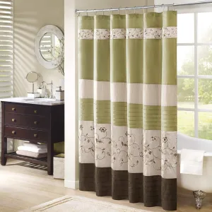 Madison Park Serene Shower Curtain Faux Silk Embroidered Floral Machine Washable Modern Home Bathroom Decorations, 72x72, Green