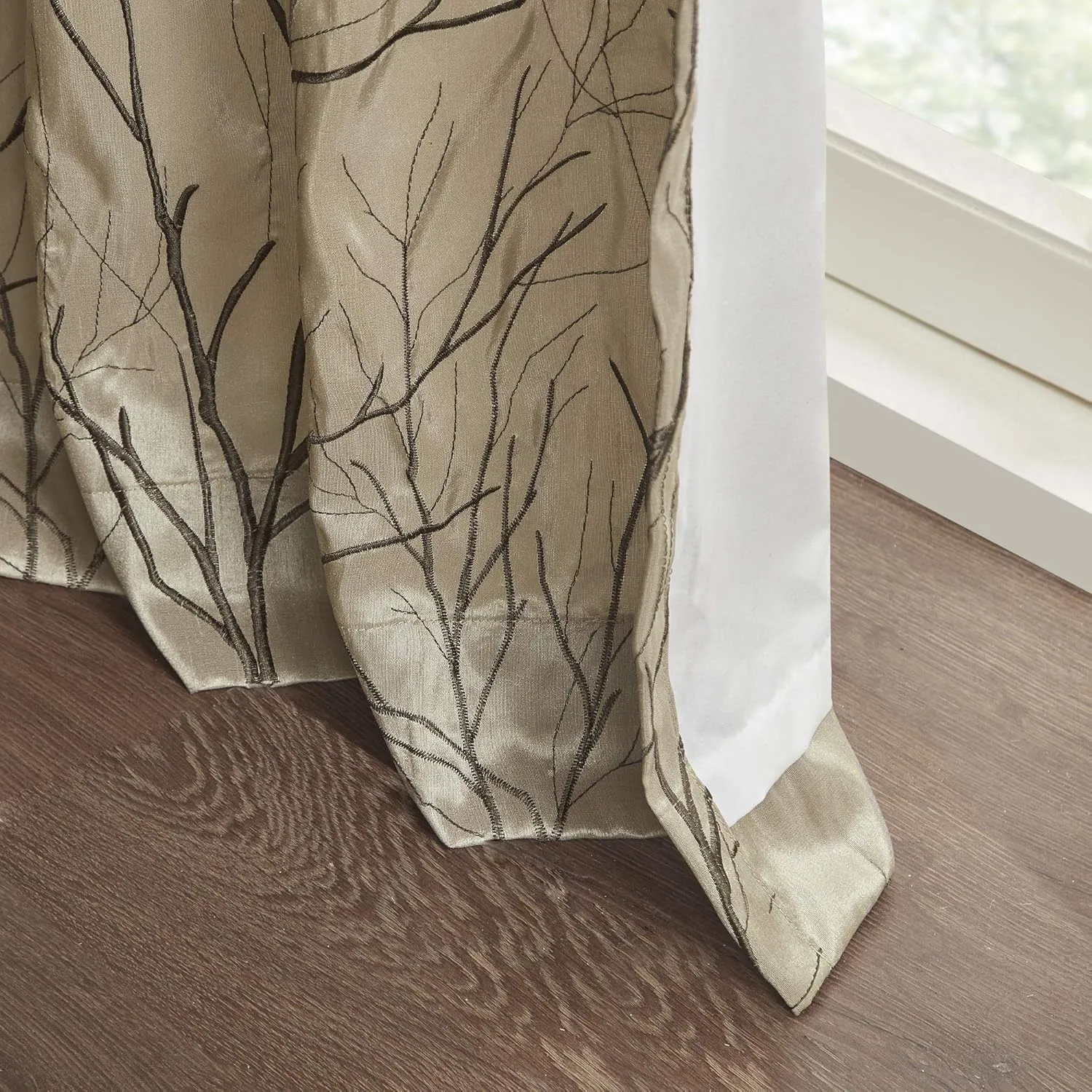 Madison Park Tan Curtains For Living Room , Transitional-Rod Pocket Light Curtains For Bedroom , Andora Embroidered Back Tab Fabric Window Curtains , 50" x 84", 1-Panel Pack