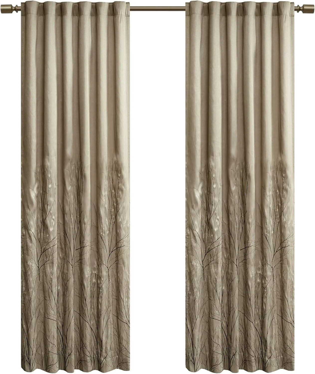 Madison Park Tan Curtains For Living Room , Transitional-Rod Pocket Light Curtains For Bedroom , Andora Embroidered Back Tab Fabric Window Curtains , 50" x 84", 1-Panel Pack