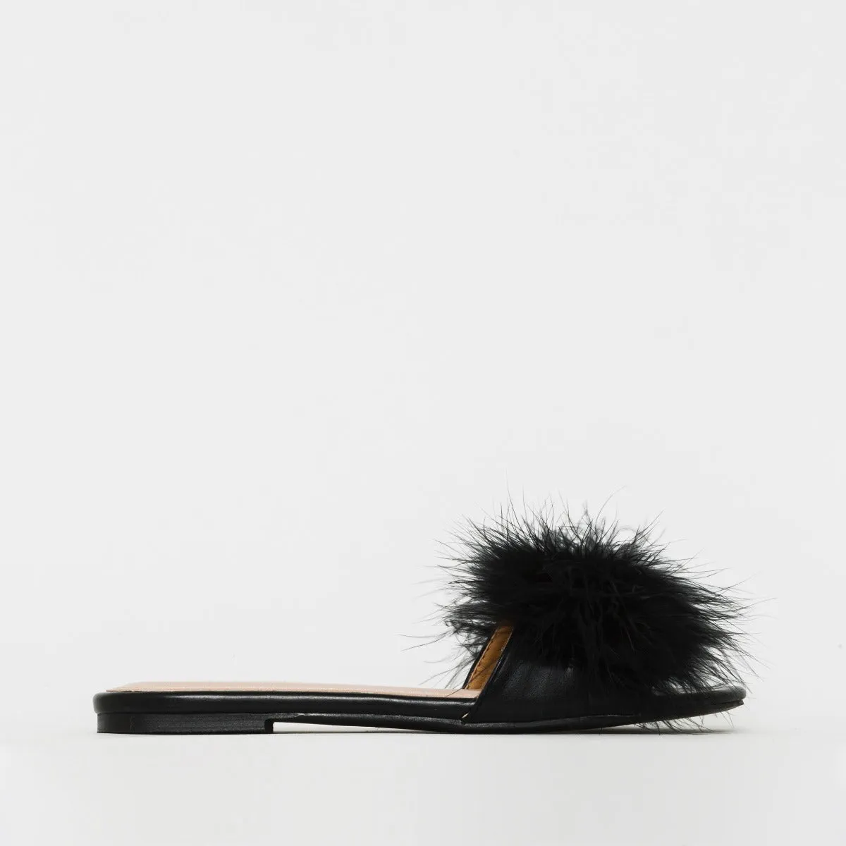 Maisie Black Fluffy Sliders
