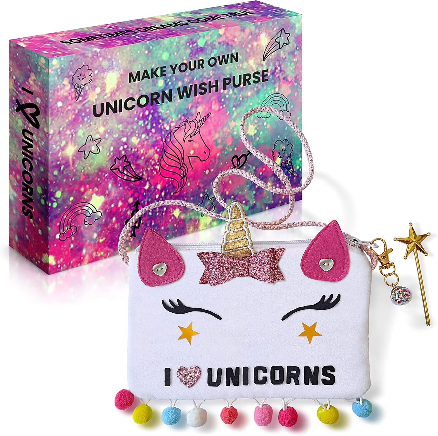 Make Your Own Unicorn Purse Kit, Arts and Crafts for Kids, DIY Unicorns Gifts for Girls Ages 3 4 5 6 7 8 Years and Up (No Sewing Needed), Magical Unicorn Toy Bag, Creative Girl's Project
