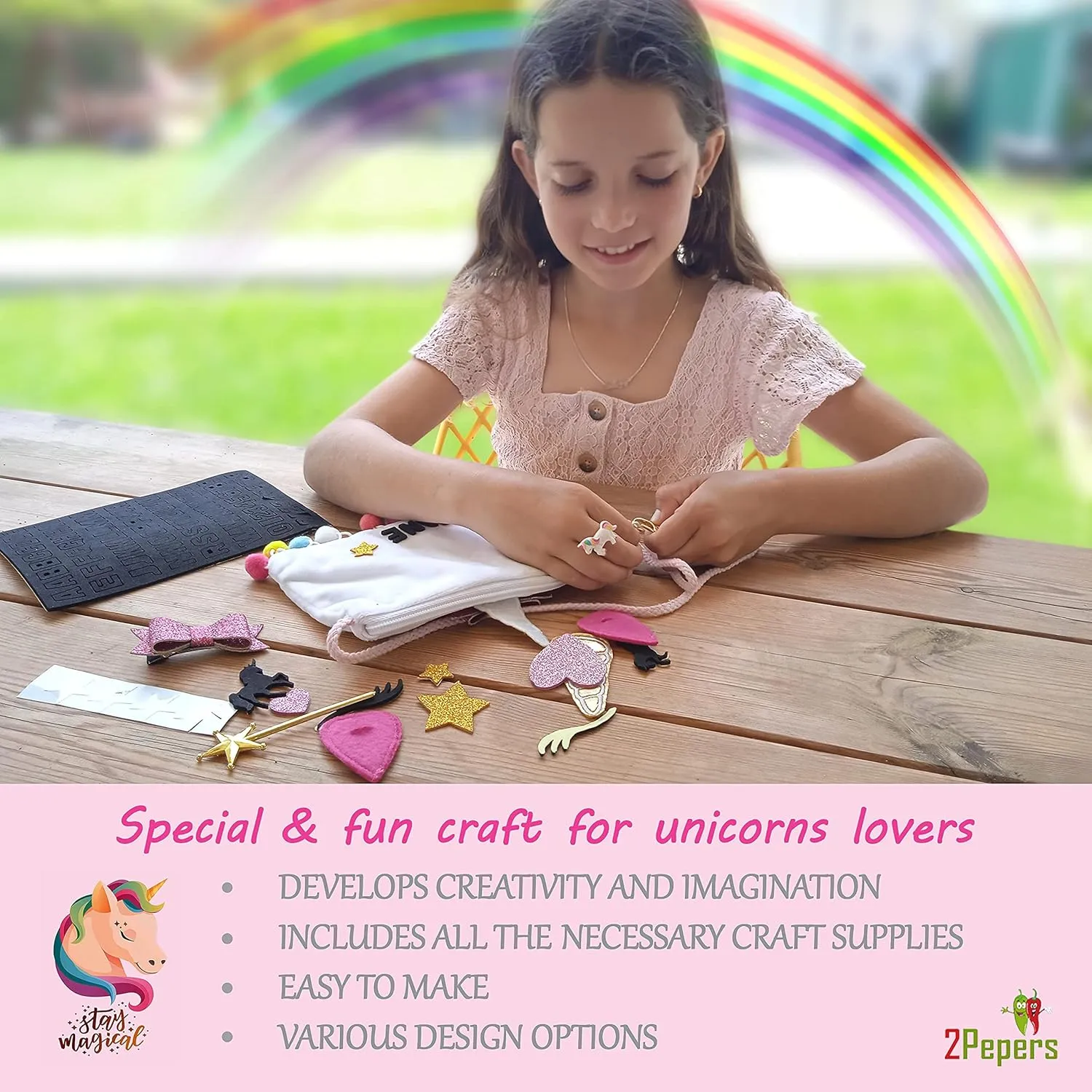 Make Your Own Unicorn Purse Kit, Arts and Crafts for Kids, DIY Unicorns Gifts for Girls Ages 3 4 5 6 7 8 Years and Up (No Sewing Needed), Magical Unicorn Toy Bag, Creative Girl's Project