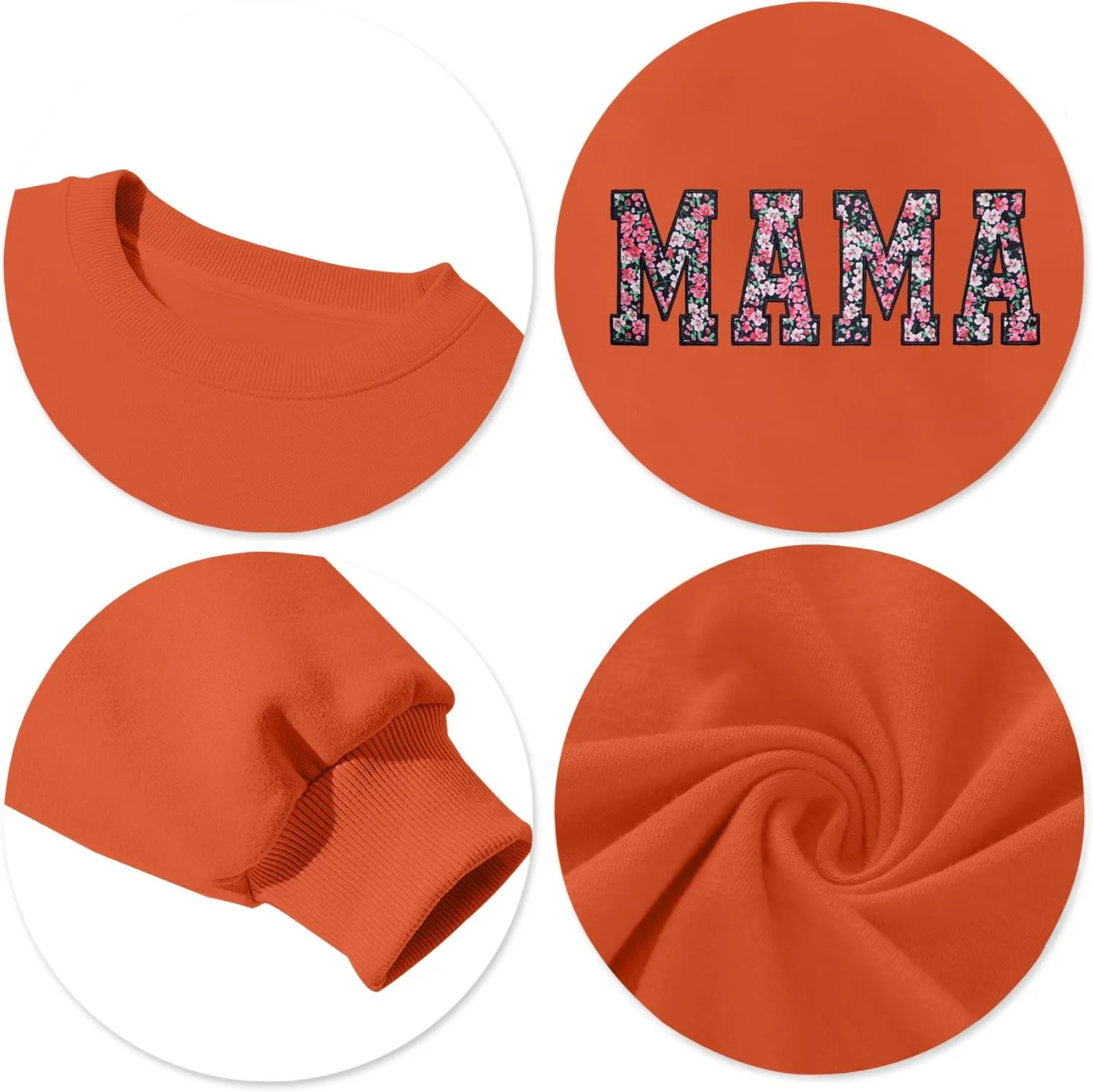 Mama Sweatshirt for Women: Embroidered Mama Essentials Crewneck Sweatshirt with Mom Graphic Long Sleeve