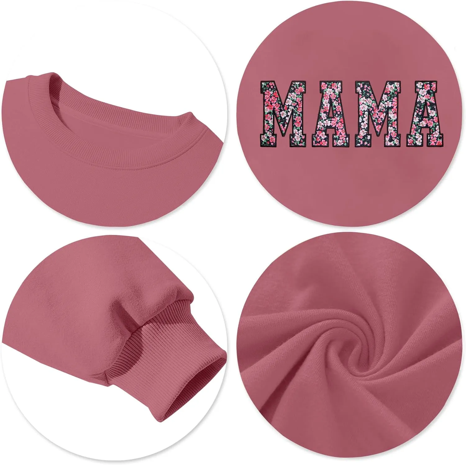 Mama Sweatshirt for Women: Embroidered Mama Essentials Crewneck Sweatshirt with Mom Graphic Long Sleeve