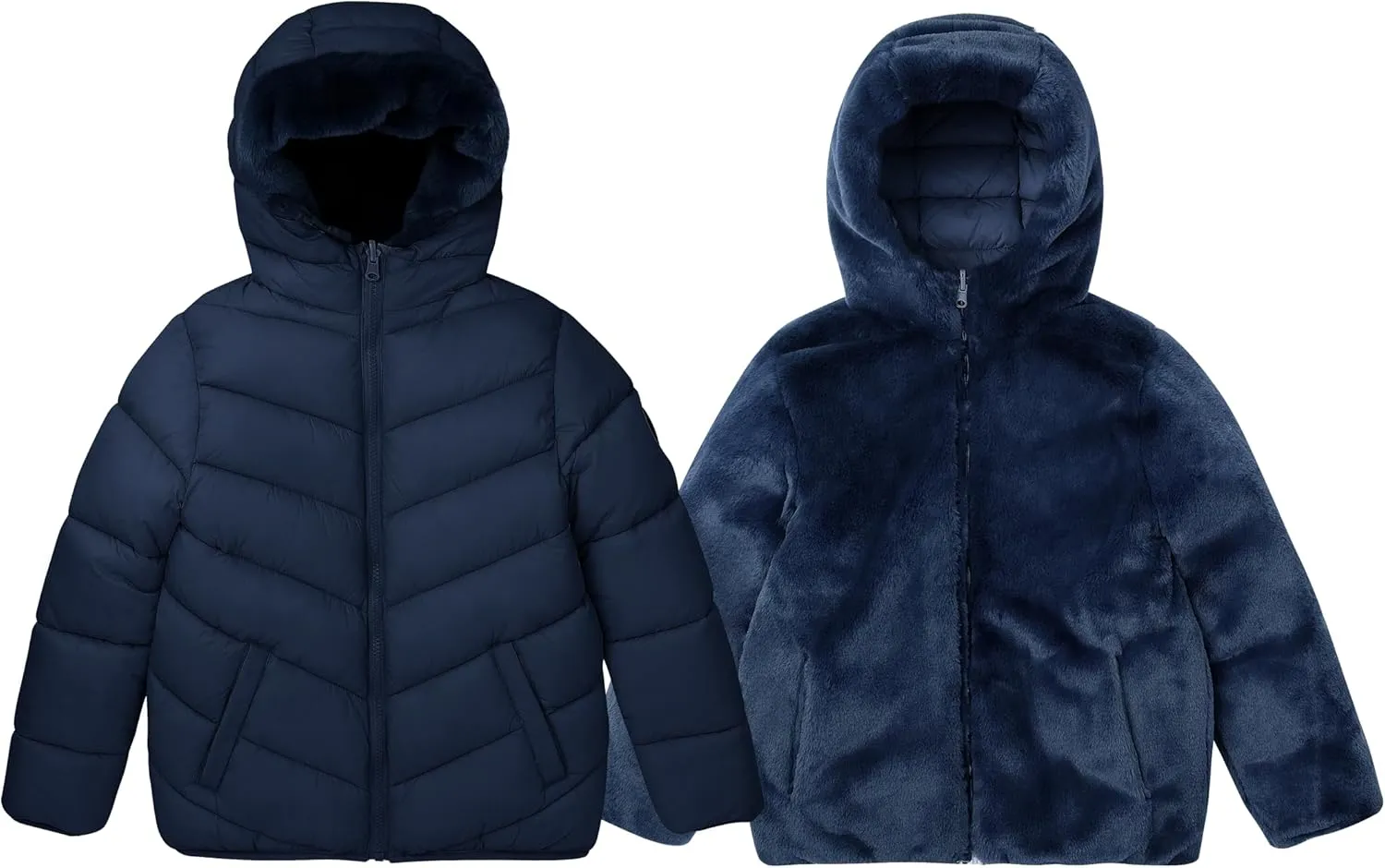 maoo garden Girls Winter Reversible Puffer Jacket Kids Heavyweight Faux-Down Fuzzy Fleece Lined Water-Resistant Coat